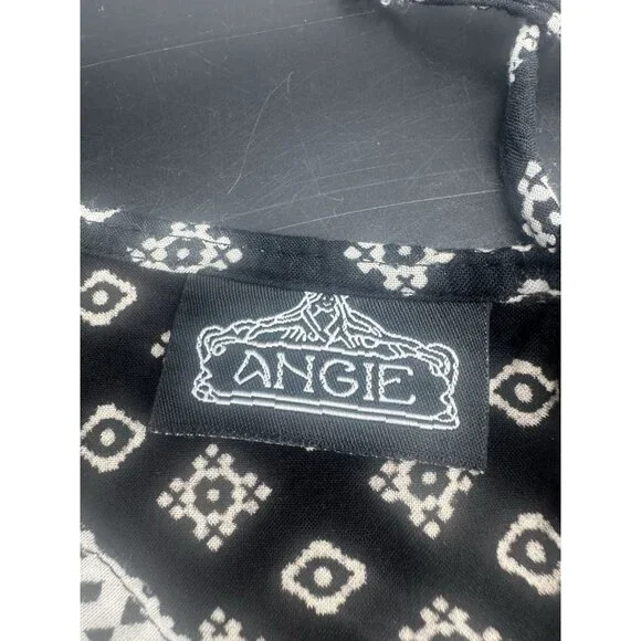 Womens Black White Bell Sleeve Mini Dress Large Boho Peasant Hippie Festival - Picture 5 of 9